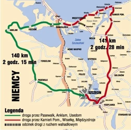 Mapa Szczecin Międzyzdroje Świnoujście odległość
