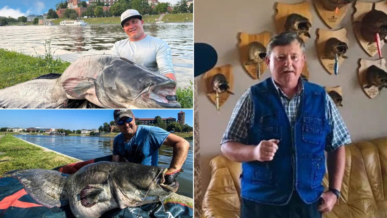 Wędkarz z dużą rybą na łowisku komercyjnym Pomorze