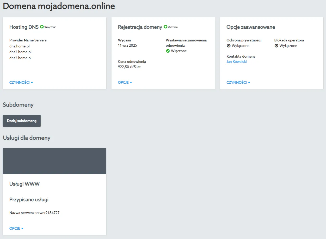 home.pl domena hosting schemat
