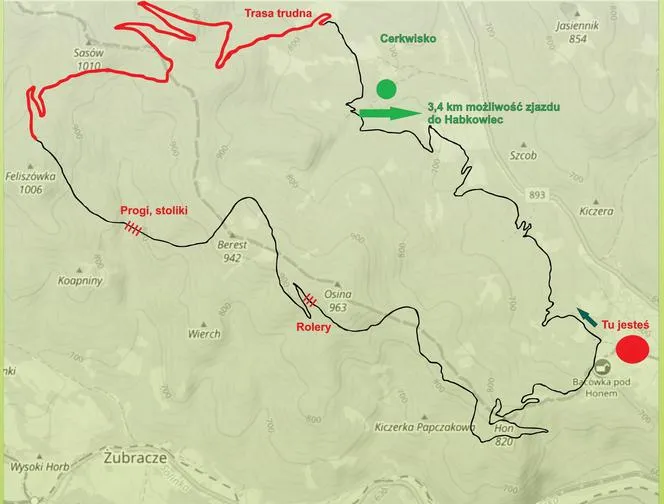 Mapa szlak&oacute;w turystycznych Cisna Bac&oacute;wka pod Honem