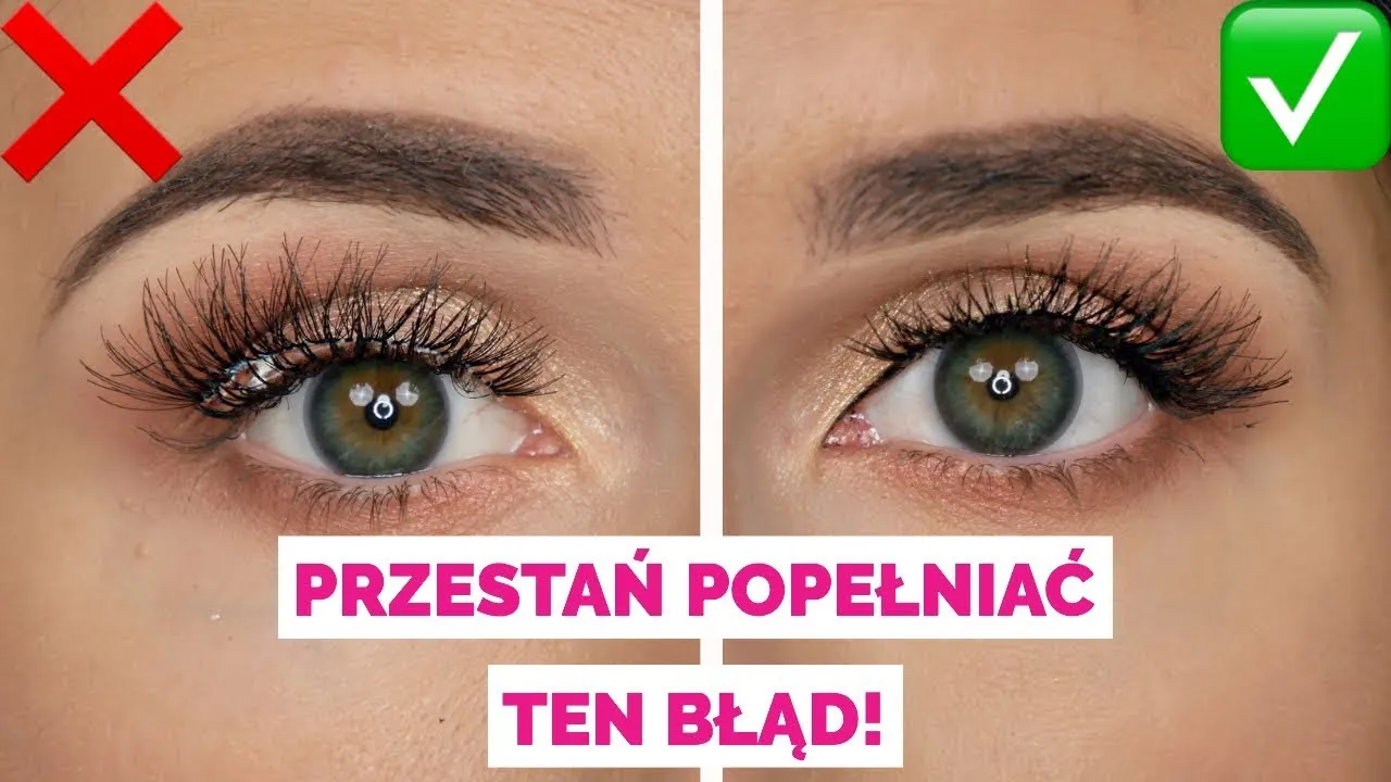 błędy w aplikacji sztucznych rzęs, źle przyklejone rzęsy