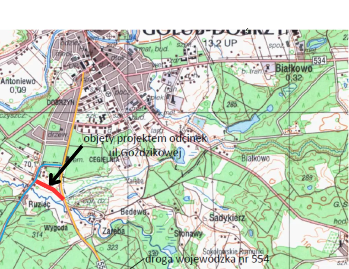 mapa z zaznaczonym chodnikiem