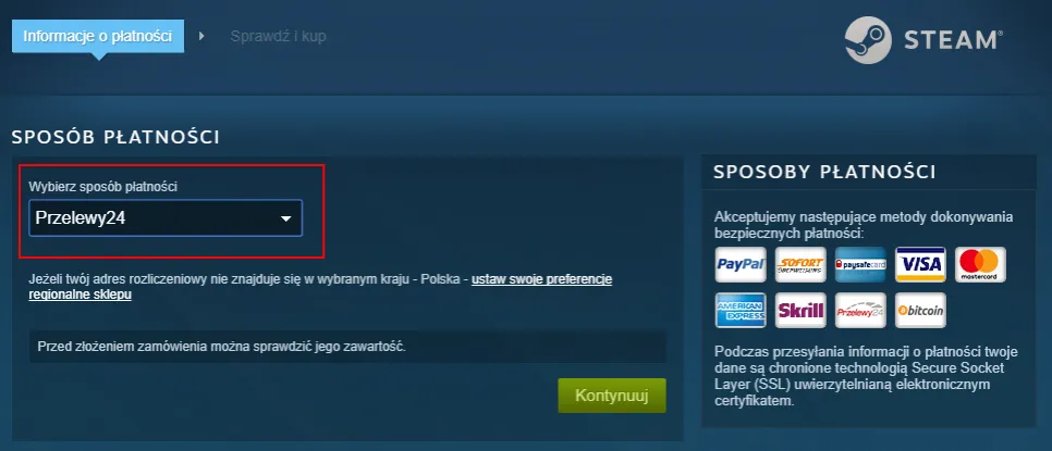 Metody płatności Steam: BLIK, Przelewy24, PayPal, karta