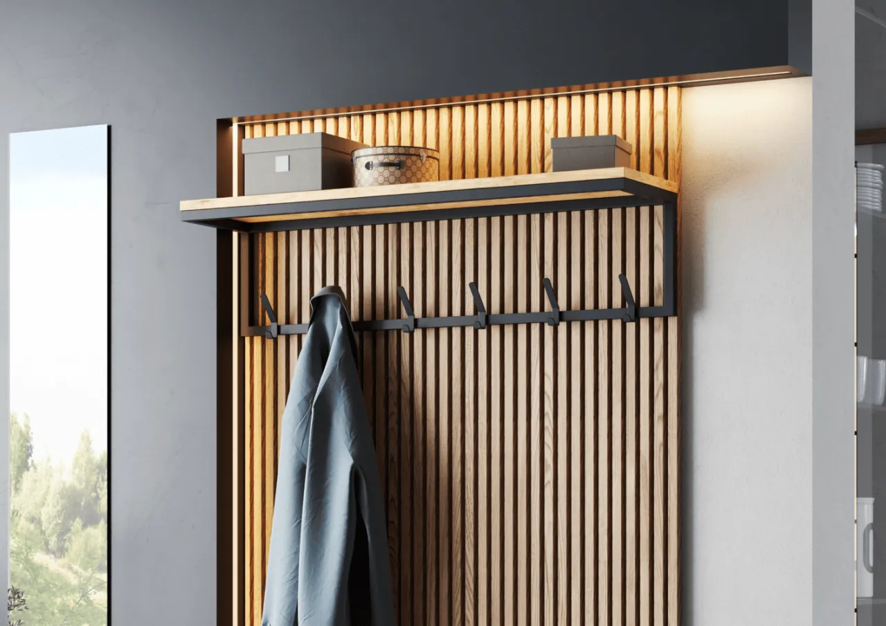lamele ścienne w przedpokoju, lamele za wieszakiem