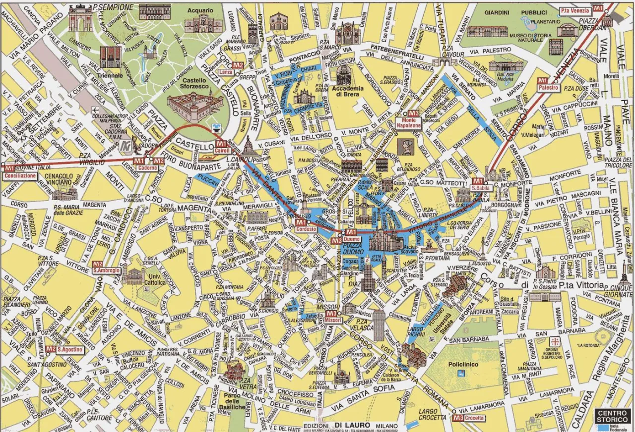 Mappa delle zone turistiche di Milano