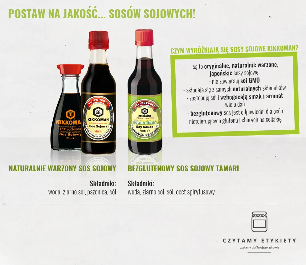 r&oacute;żne rodzaje sos&oacute;w sojowych etykiety