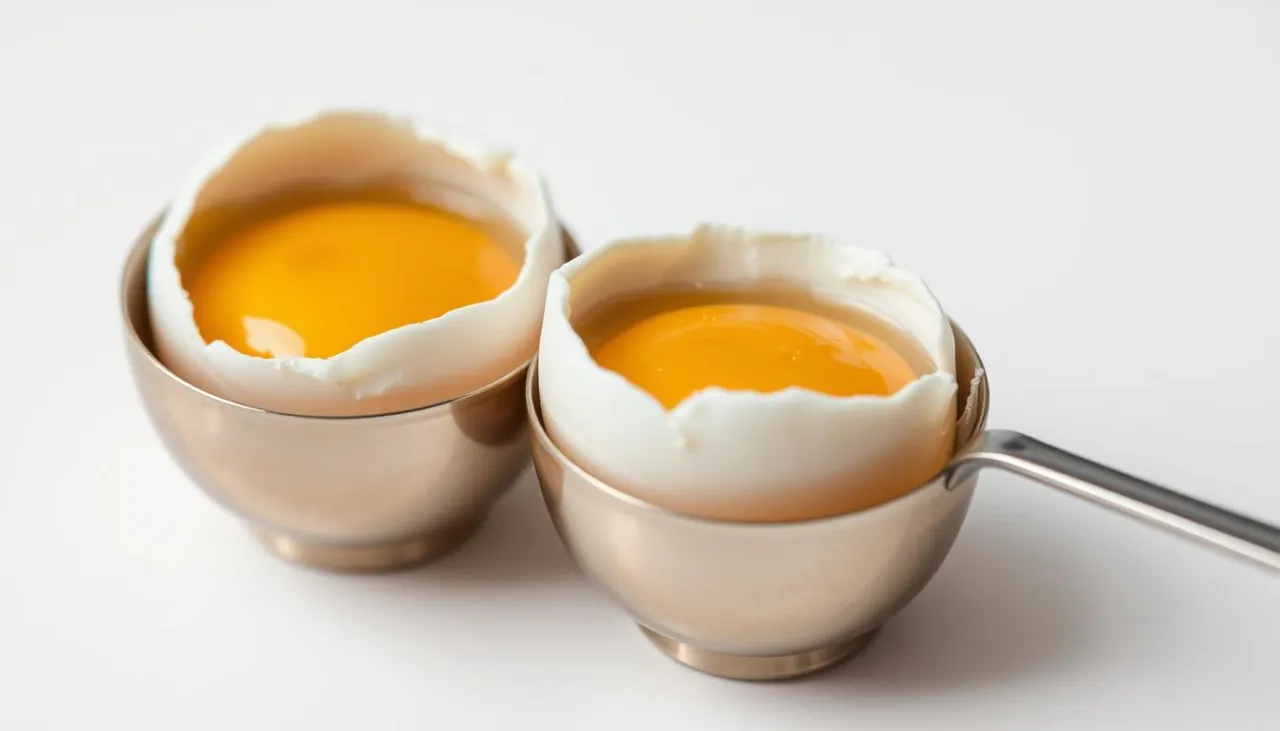 delikatne wkładanie jajka do wrzątku łyżką