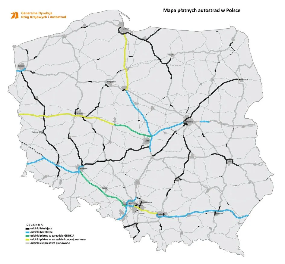 Mapa autostrady A1 płatny odcinek Rusocin Nowa Wieś