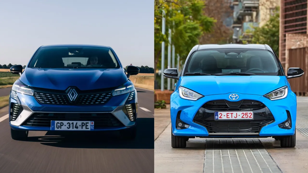 Dwa niebieskie auta: Renault i Toyota Yaris Hybrid. Czy warto wybrać hybrydę?