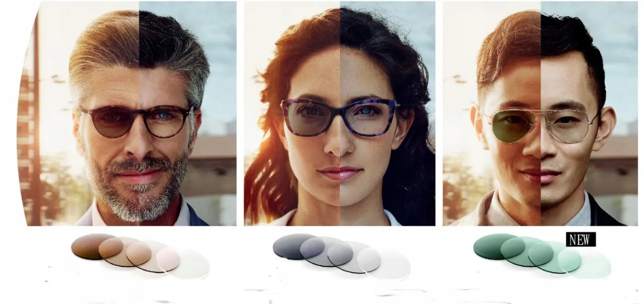 okulary fotochromowe przed i po przyciemnieniu