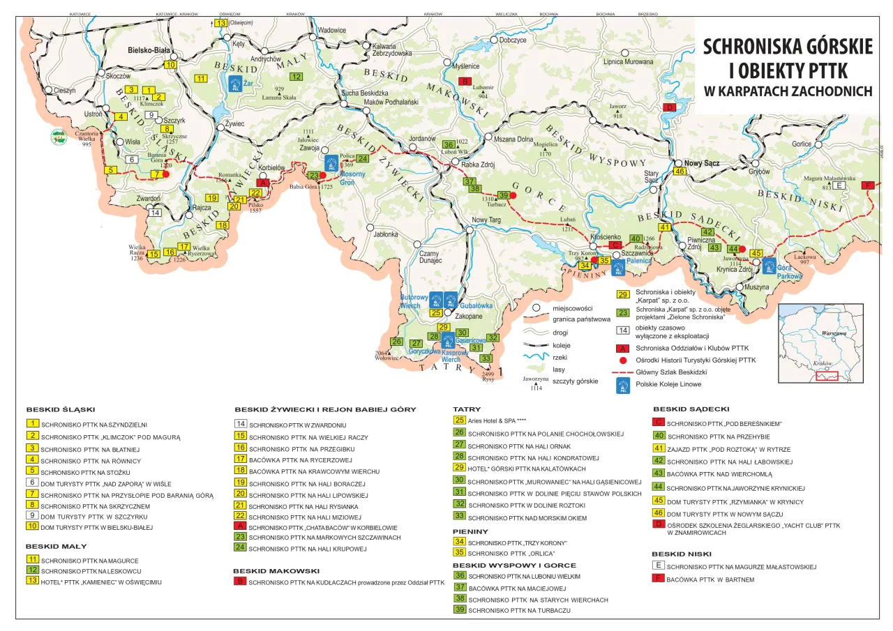 mapa g&oacute;r i schroniska rezerwacja