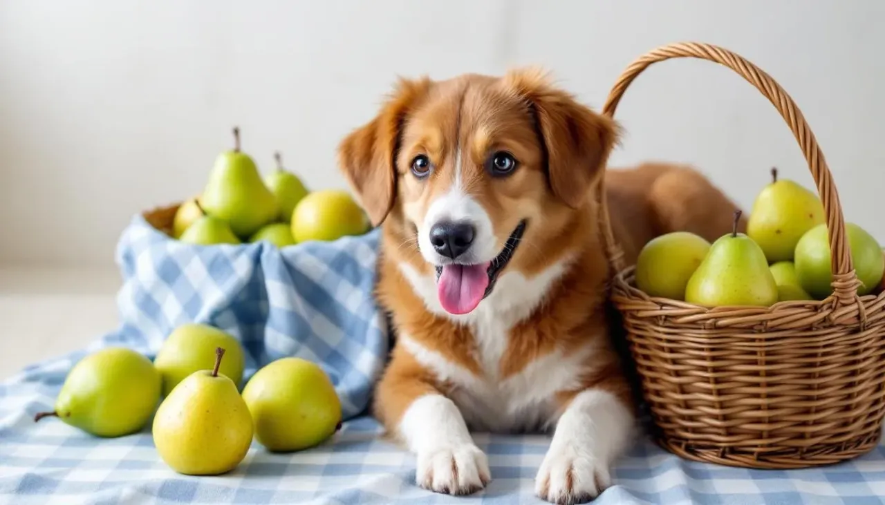 Pies patrzy na gruszki z puszki