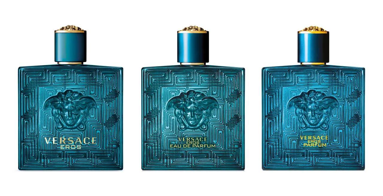 Versace Eros Parfum und Eau de Toilette Flakons nebeneinander