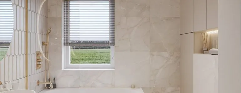 Zdjęcie Łazienka z dużym oknem: projekt, inspiracje i jak wykorzystać naturalne światło?