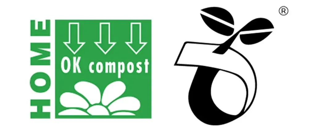 oznaczenia certyfikatów kubków jednorazowych (kieliszek widelec, ok compost, fsc)