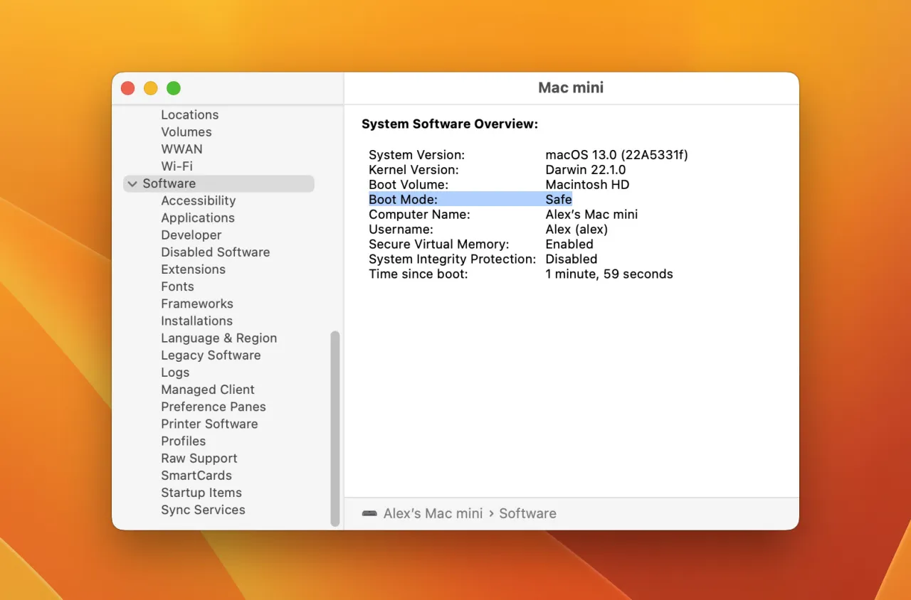 macOS tryb bezpieczny ekran logowania