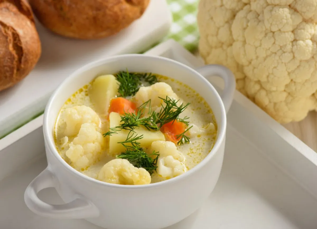 idealnie ugotowany kalafior w zupie