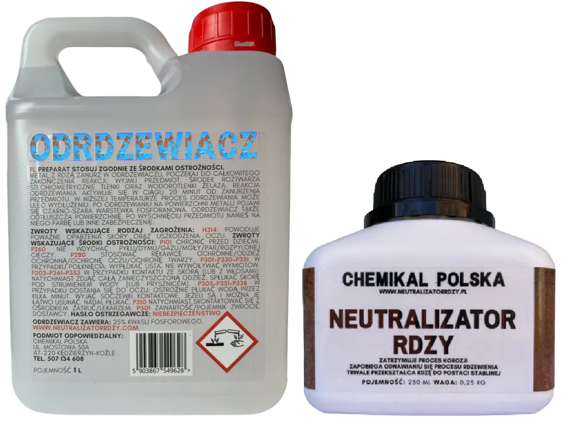 różne rodzaje odrdzewiaczy do samochodu w opakowaniach