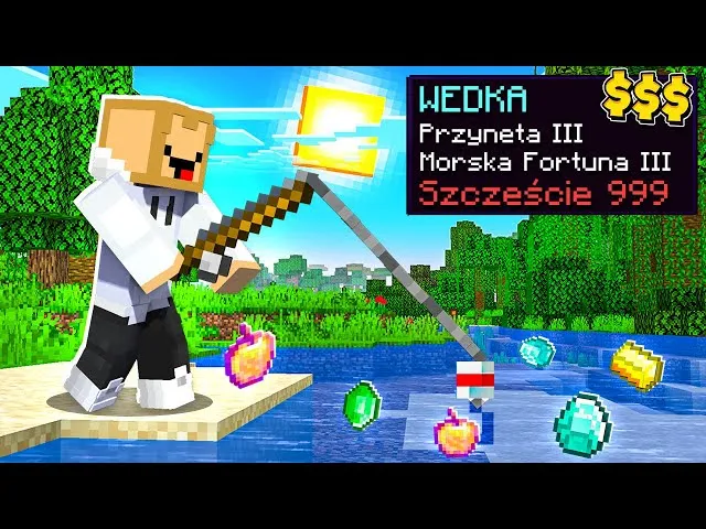 Minecraft wędka z zaklęciami i skarby łowione