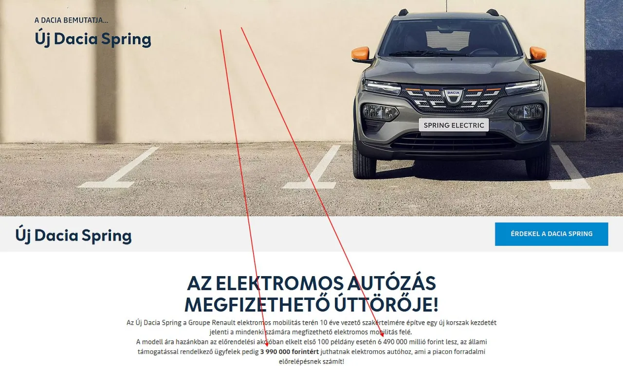 Nowy Dacia Spring, najtańszy samoch&oacute;d elektryczny, jest dostępny od 3 990 000 forint&oacute;w.