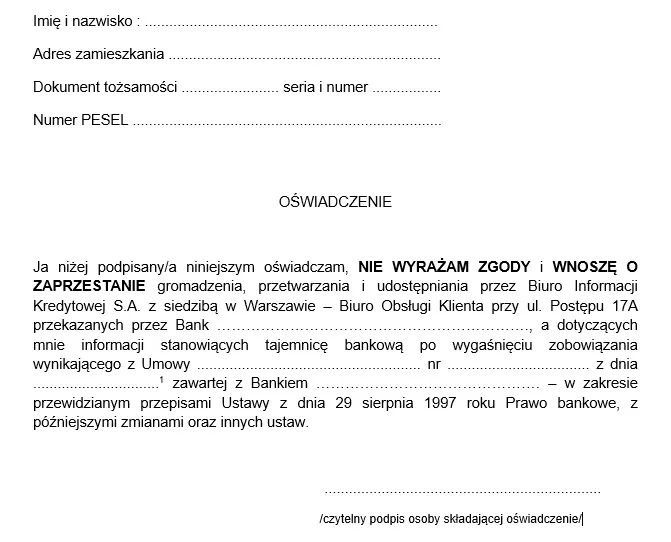 Wniosek o korektę danych BIK, pismo do banku BIK