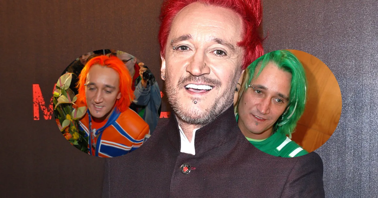 Michał Wiśniewski z charakterystycznymi, kolorowymi włosami. Choć nie widać tego na zdjęciu, jego wzrost to 178 cm.