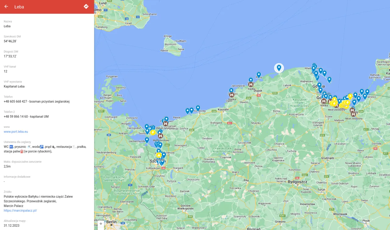 mapa Polski z zaznaczonym wybrzeżem Bałtyku i głównymi drogami dojazdowymi