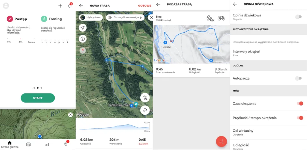 zrzuty ekranu z r&oacute;żnych aplikacji do biegania i jazdy na rowerze