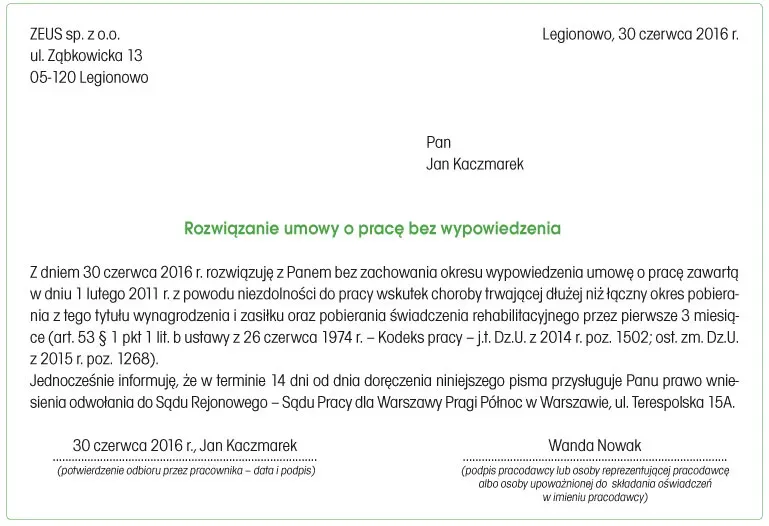 długotrwała choroba zwolnienie z pracy