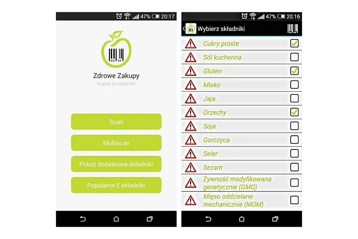 zdrowe zakupy baza danych aplikacja