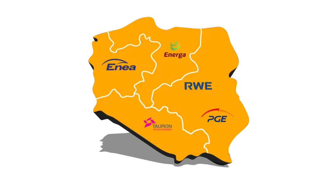 mapa Polski dostawcy energii elektrycznej