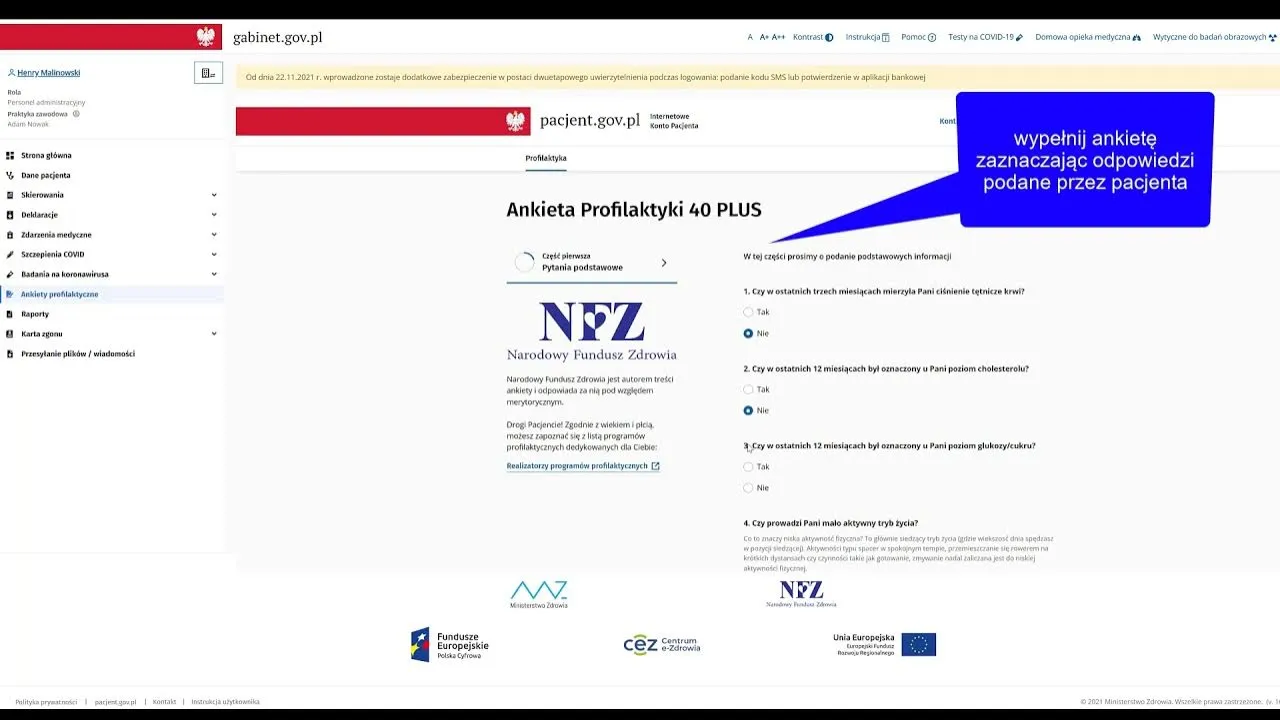 program profilaktyka 40 plus logo, kobieta i mężczyzna wypełniają ankietę IKP
