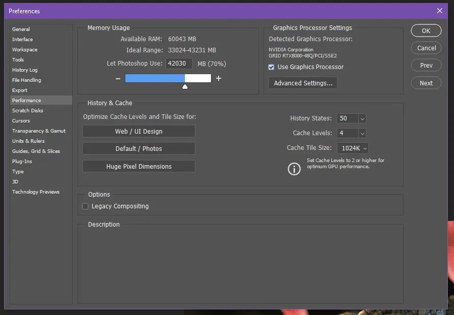 Photoshop interfejs funkcje akceleracja GPU