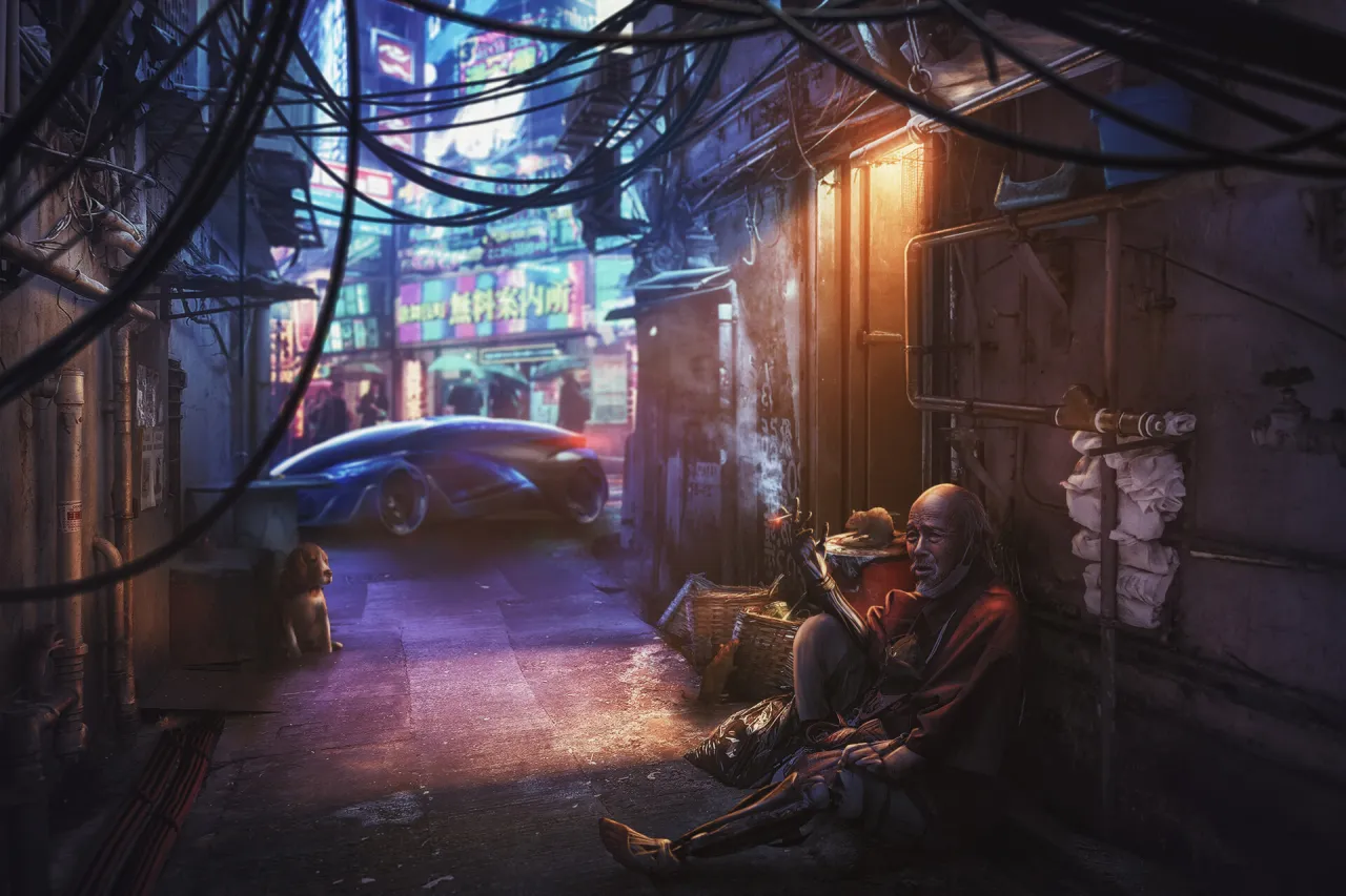 Cyberpunk high tech low life concept art