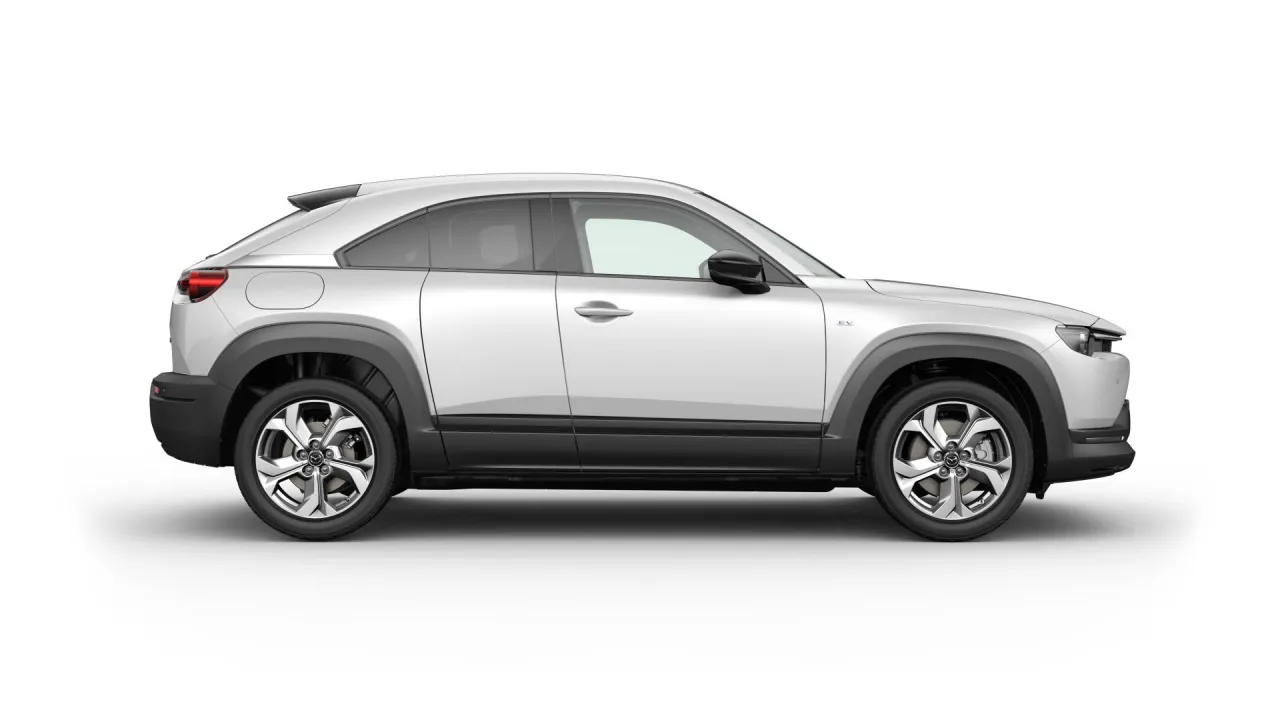 Biały elektryczny SUV z czarnymi nakładkami na błotniki. Idealny do leasingu do 150 tys. zł.