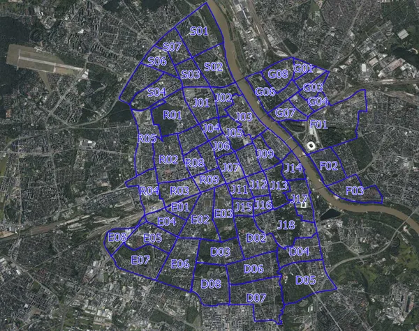 Mapa cen wynajmu miejsc parkingowych Warszawa dzielnice