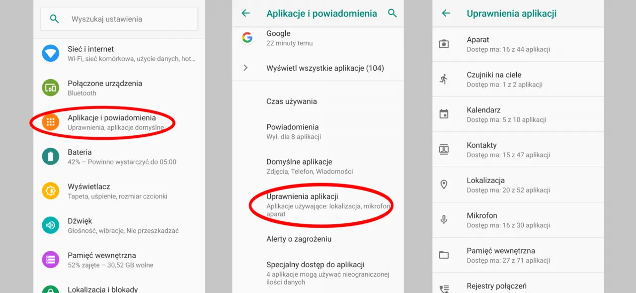 Ustawienia prywatności Android
