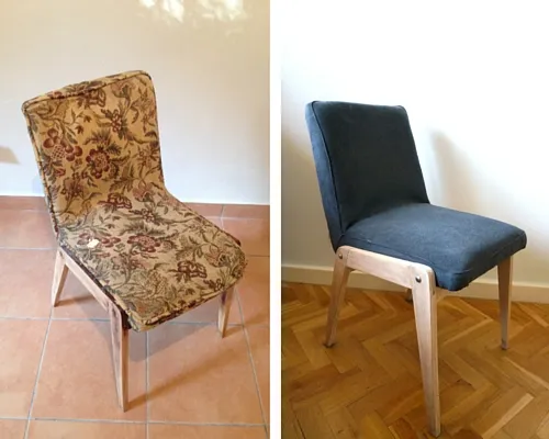 Odnowione krzesła ze sklejki inspiracje aranżacji przed i po