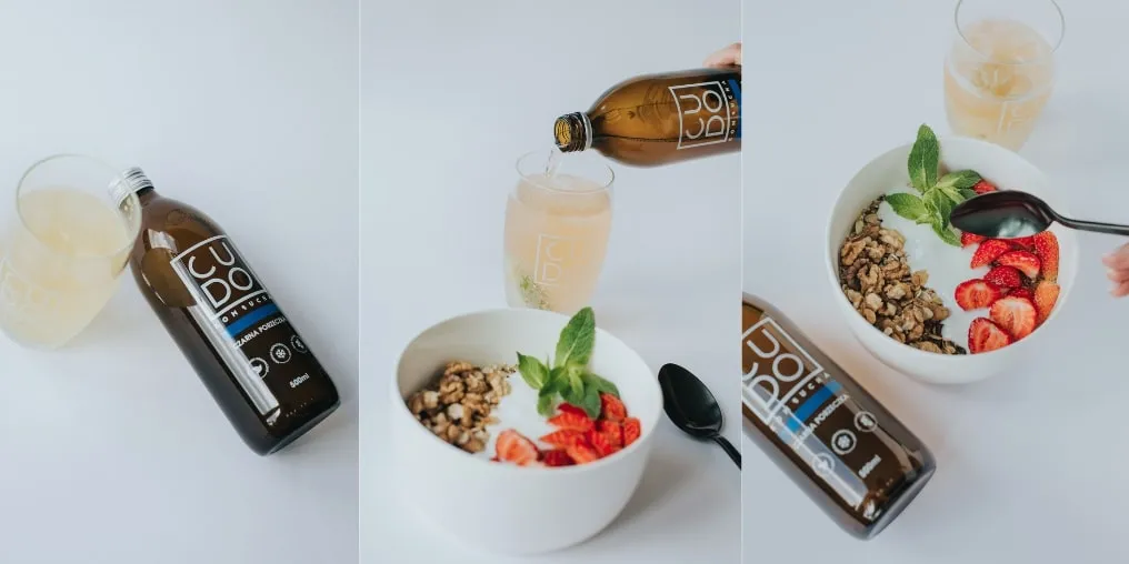 różne smaki kombuchy lub zdrowe jelita