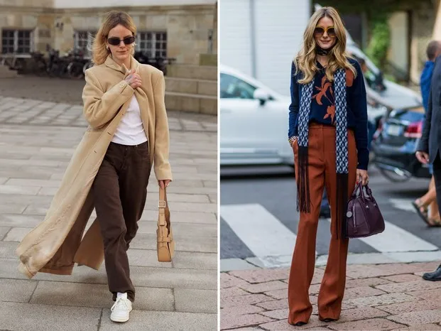 Brązowa bluza stylizacje różne fasony spodni