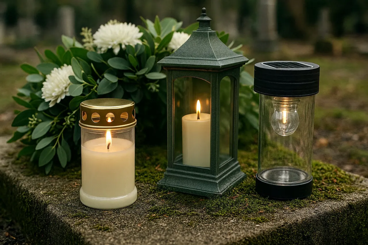 znicze ozdobione naturalnymi elementami