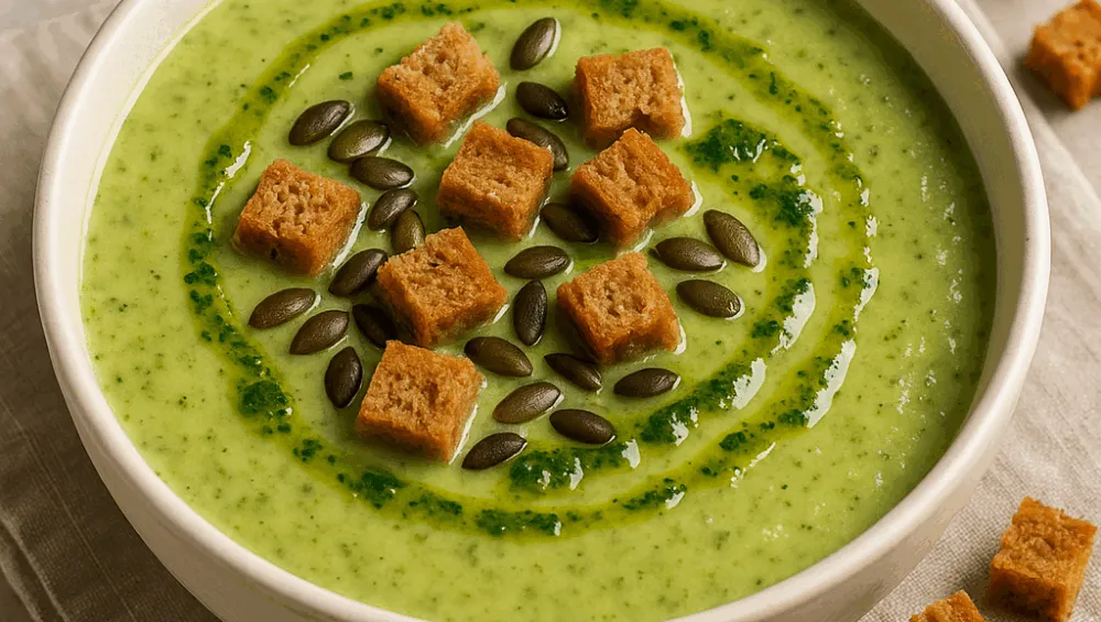 zupa krem z brokułów gotowa podana z grzankami
