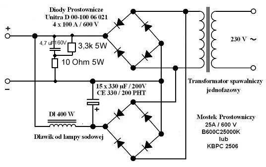 Schemat elektryczny spawarki transformatorowej DIY
