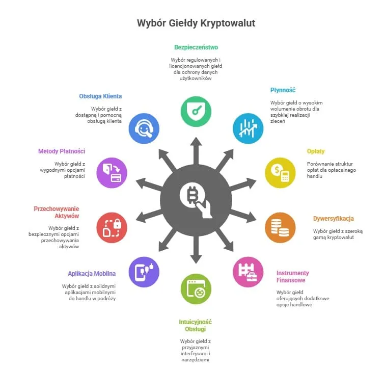 Kryteria wyboru giełdy kryptowalut infografika