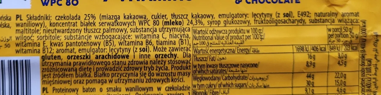 etykieta batona proteinowego składniki odżywcze