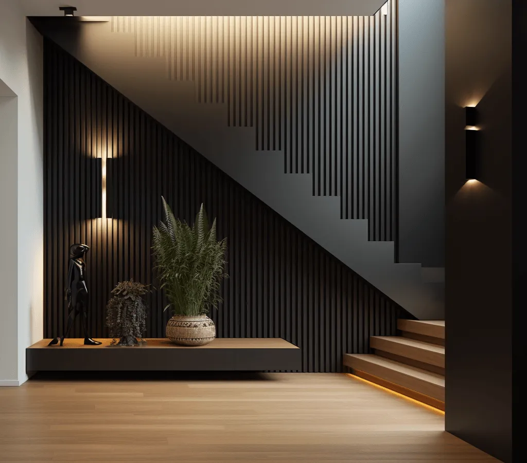 różne rodzaje lameli ściennych przy schodach