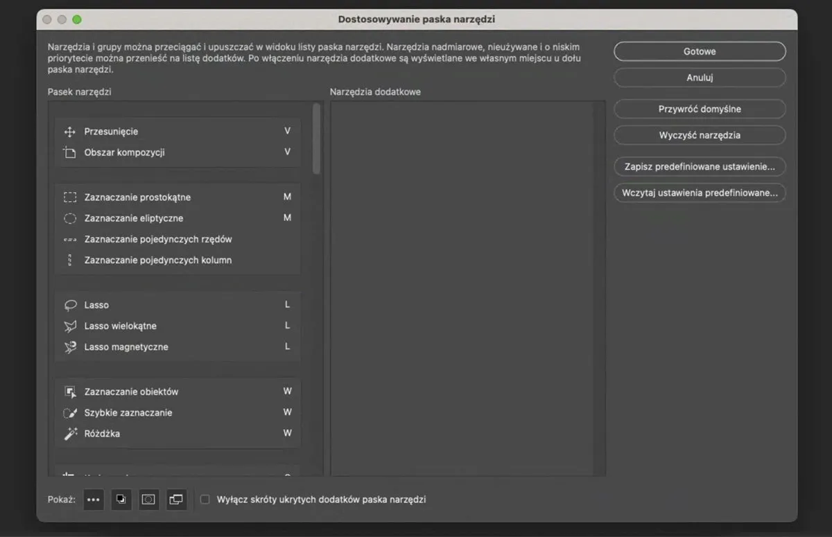 personalizacja paska narzędzi photoshop okno