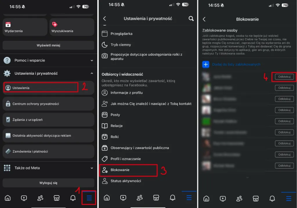Facebook ustawienia blokowanie telefon
