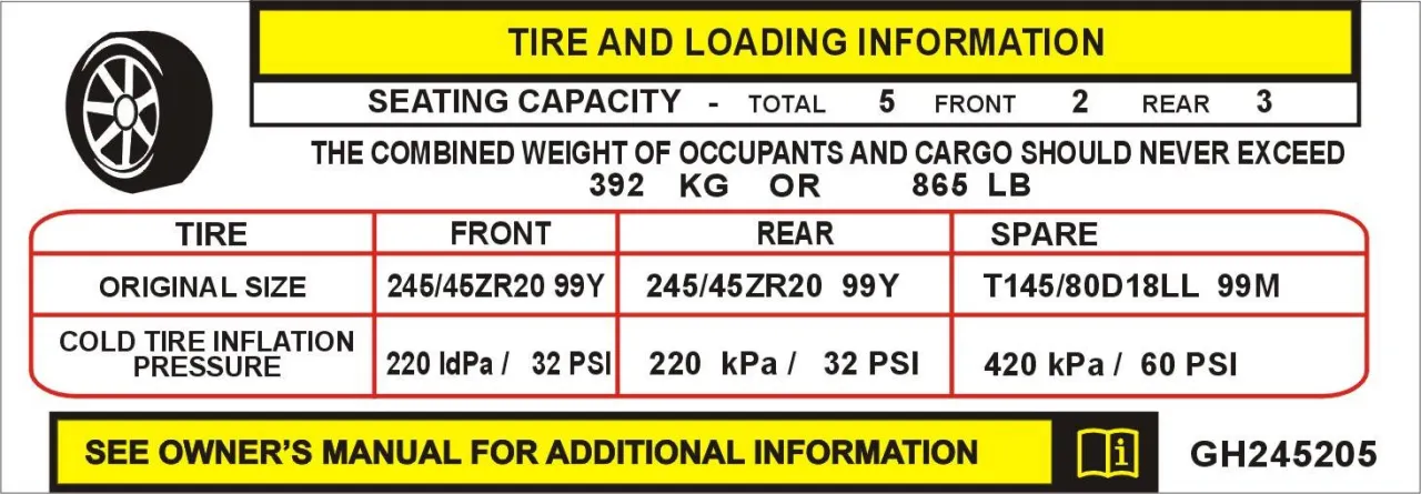 naklejka ciśnienie opon słupek B