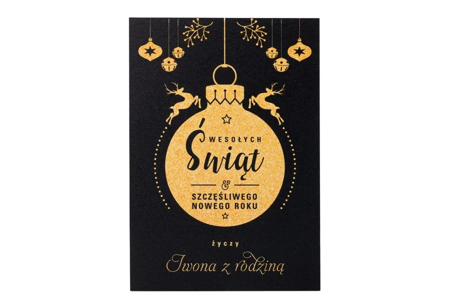 kartka świąteczna z eleganckimi życzeniami Wesołych Świąt